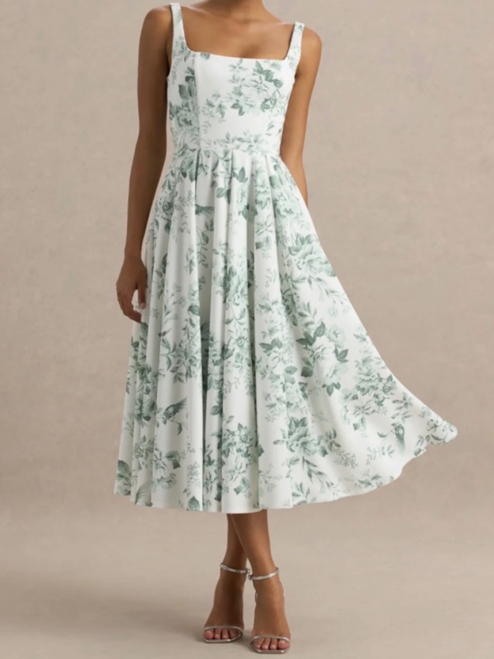 Club London - Lissa Green Porcelain Square Neck Midi Dress